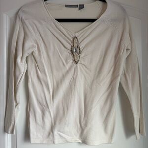 Isabella Rodriguez Cream Embellished Fitted Blouse